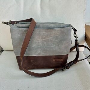 LL Bean Waxed Canvas Crossbody, Gray/Leather, Like New
